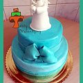 Morski tort komuijny z koronką i minimalistycznym aniołkiem #aniołek #czekolada #KolorMiętowy #KomuniaŚwięta #koronki #ombre #tort #TortKomunijny #TortKomunijnyDlaDziewczynki #TortyKrakó #TortyWalentynki
