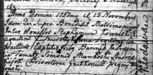 akt małżeństwa Stefana Kowalskiego i Agnieszki (Kłodawa, 1757)